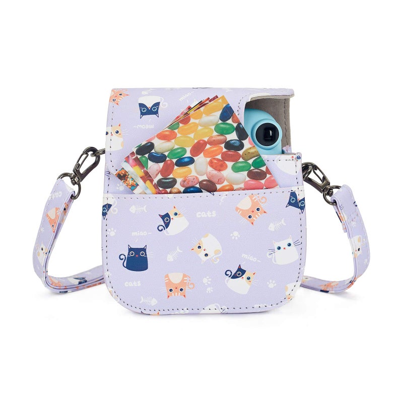 Phetium Instant mini 12 Camera Protective Case Compatible with Instax Mini 12 11,PU Leather Bag with Pocket and Adjustable Shoulder Strap (Purple Cat) - Image 5
